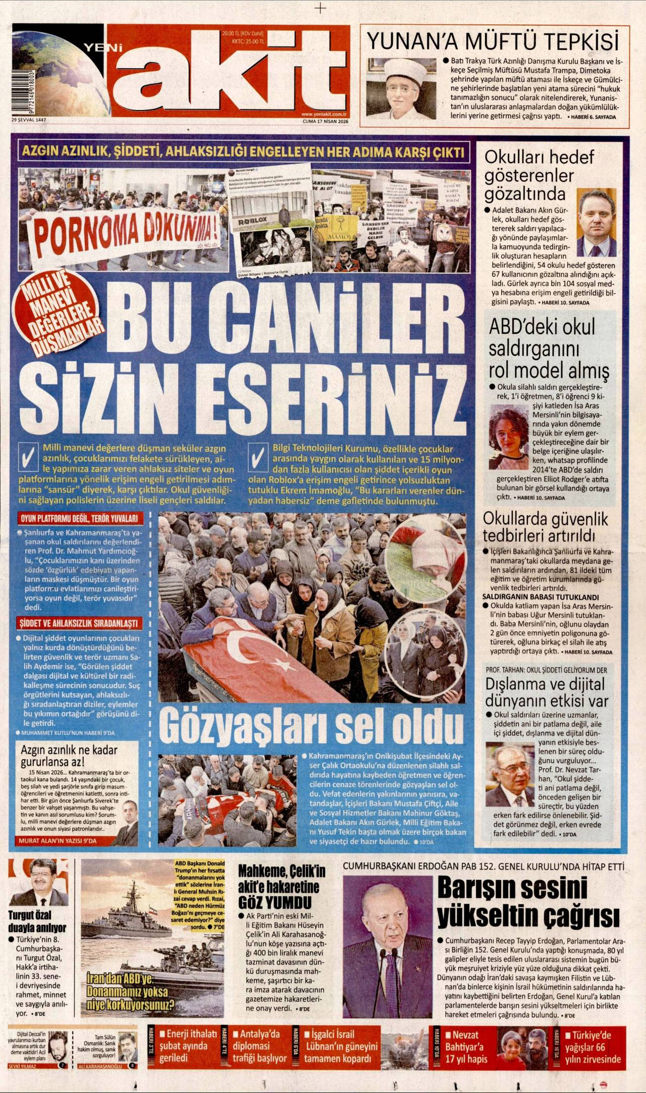 Yeni Akit Gazetesi Gazete Manşeti